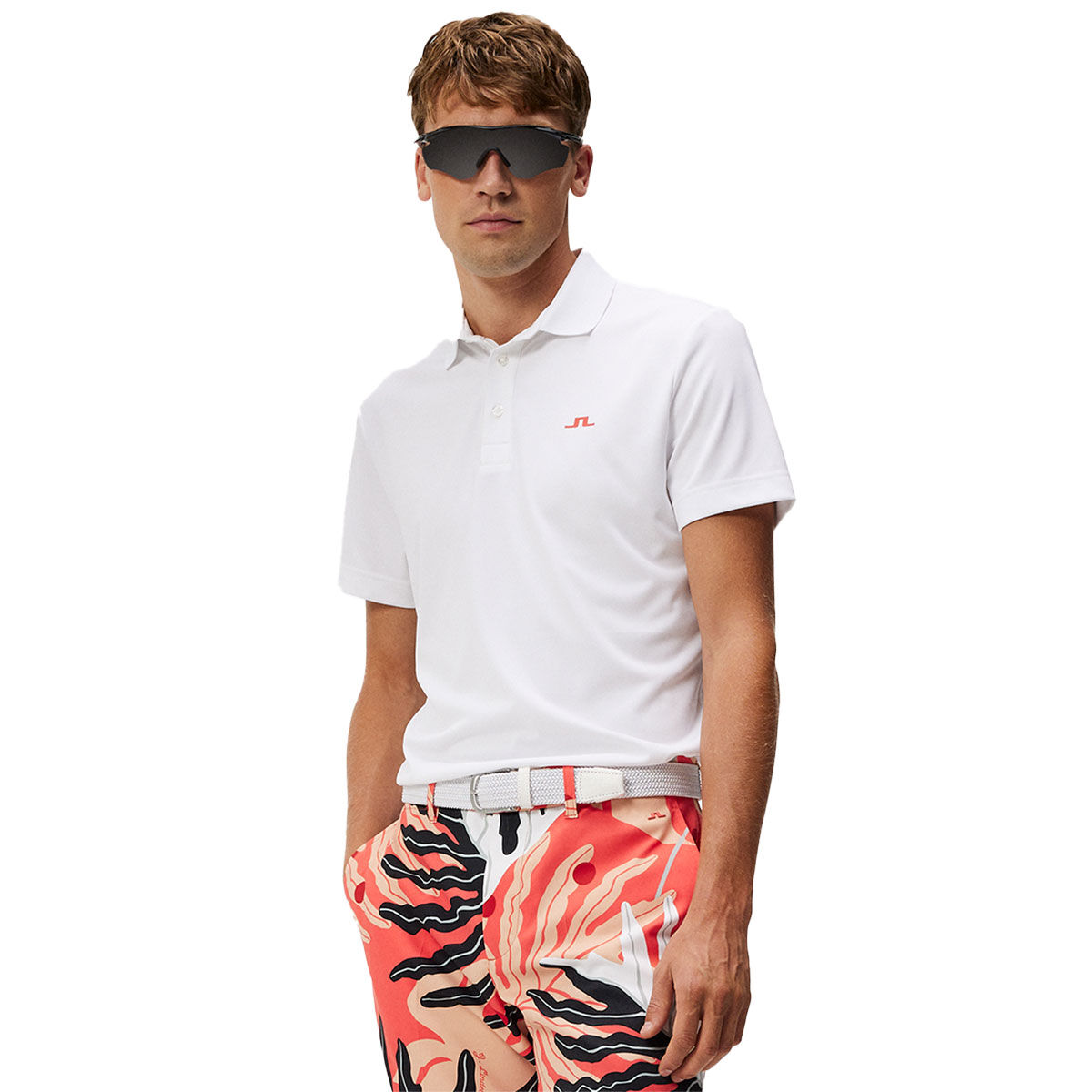J.Lindeberg Men's Martin Golf Polo Shirt, Mens, Paradise monstera coral, Small | American Golf von J Lindeberg