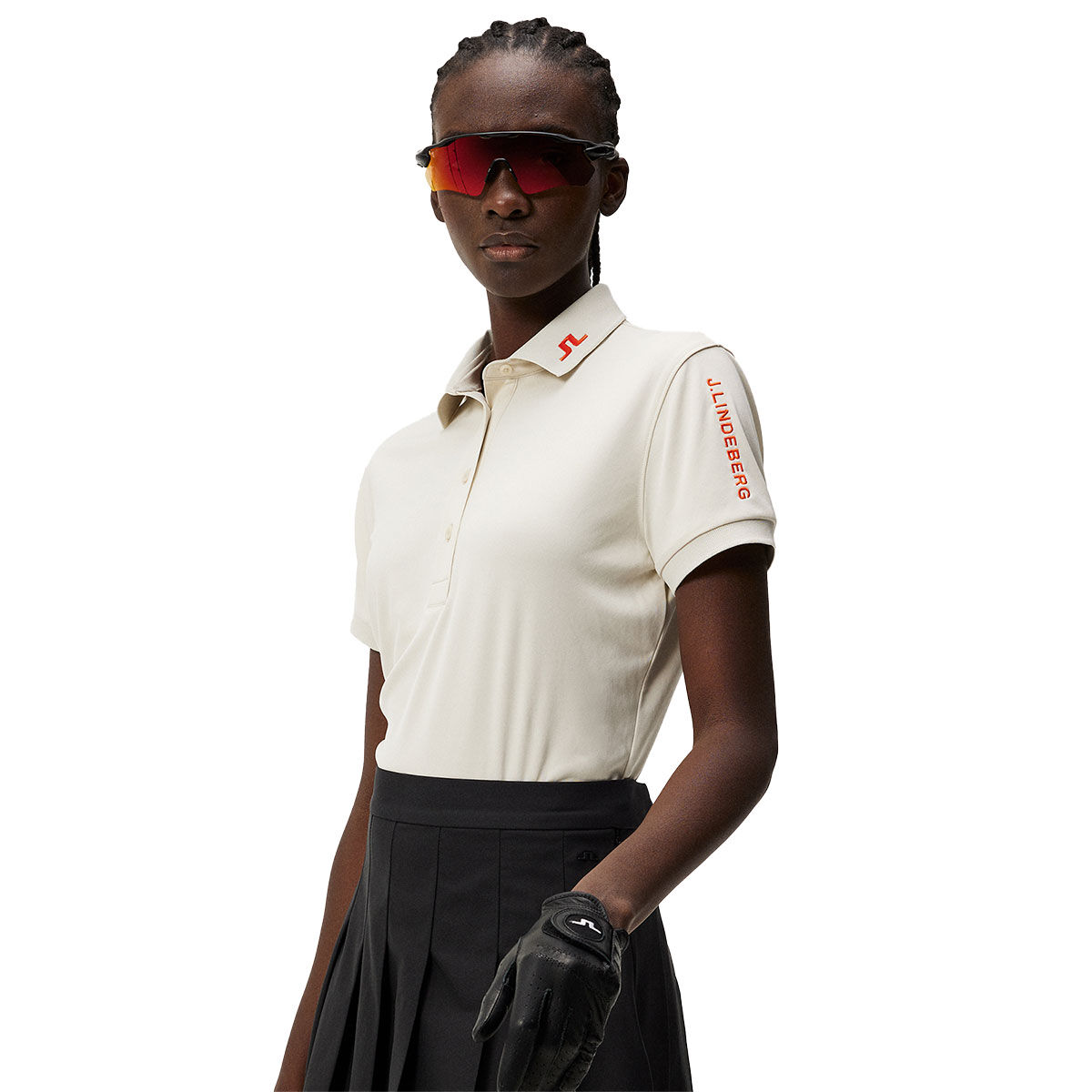 J.Lindeberg Womens Tour Tech Golf Polo Shirt, Female, Almond milk, Xl | American Golf von J Lindeberg