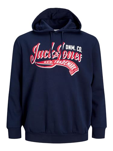JACK&JONES Hoodie Plus Size Sweater mit Logo Print Kapuzen Pullover Sweatshirt JJELOGO, Farben:Navy,Größe Pullover:6XL von JACK & JONES