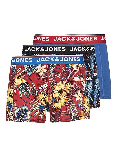 JACK & JONES Herren Boxershort JACAZORES Trunks 3er Pack S M L XL XXL, Größe:S, Farbe:Black Pompain red - Blue lolite 12228458 von JACK & JONES