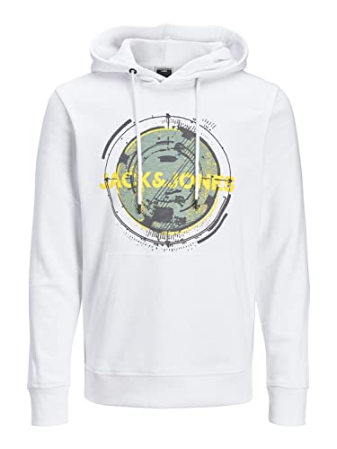 JACK & JONES Herren Hoodie Kapuzenpullover JCOFILT S M L XL XXL Blau Schwarz Weiss 70% Baumwolle, Größe:XL, Farbe:White von JACK & JONES