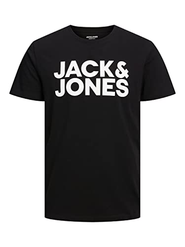 JACK & JONES Herren Jjecorp Logo Tee O-Neck Noos T-Shirt, Black/Fit:Slim/Large Print/White, L EU von JACK & JONES
