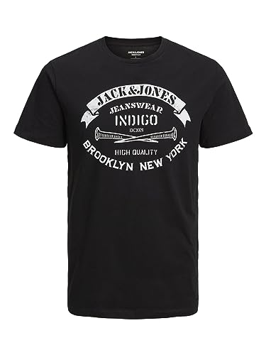 JACK & JONES Herren Rundhals T-Shirt JJEJEANS - Regular Fit S M L XL XXL Cotton, Größe:L, Farbe:Black 12232972 von JACK & JONES