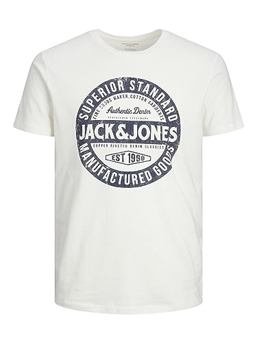 JACK & JONES Herren Rundhals T-Shirt JJEJEANS - Regular Fit S M L XL XXL Cotton, Größe:L, Farbe:Cloud Dancer 12232972 von JACK & JONES