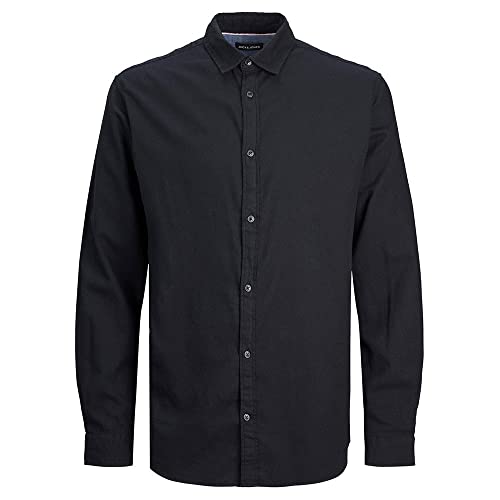 Jack & Jones Herren Hemd Jjegingham Twill Shirt L/S Noos, Black/Detail:/Solid/Slim Fit, M von JACK & JONES
