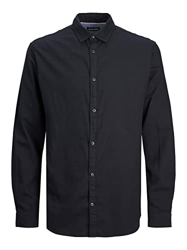 JACK&JONES Hemd Slim Fit Business Shirt Weiches Langarm Twill Oberteil aus Baumwolle JJEGINGHAM, Größe Hemd:L,Farben:Schwarz von JACK & JONES