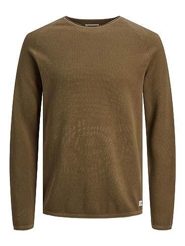 JACK & JONES Herren Strickpullover Rundhals Basic Langarm Sweater Baumwolle Shirt JJEHILL, Farben:Mittelbraun,Größe Pullover:L von JACK & JONES