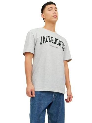 JACK & JONES Herren Rundhals T-Shirt JJEJOSH - Relaxed Fit S-XXL Baumwolle, Größe:L, Farbe:White Melange 12236514 von JACK & JONES