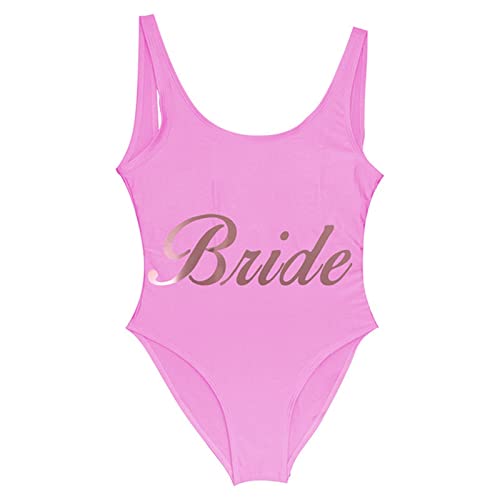 JACTZ Bikini Damen Braut Party Badeanzug Frauen Team Bride EIN Stück Badeanzug Bikini Beachwear Plus Größe Bademode Monokini Bodysuit-Pink Bride 4,XL von JACTZ