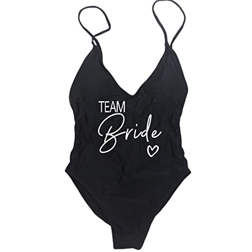 JACTZ Bikini Damen One Piece Printing Team Braut Bademode Frauen Beachwear Bachelor Party Badeanzug Badeanzüge-Black-Team1,M von JACTZ