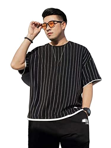 JACTZ Herren T-Shirt Sommer Herren Striped T-Shirt Kurzärärmische Lässige Nähte Losen Tops Plus Size 8XL-Black,8XL von JACTZ
