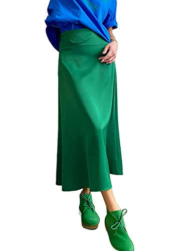 JACTZ Satinrock Frauen Elegante Seide Satin Midi Rock Qualität High Waisted Lange Röcke Für Frauen Wrap A Line Rock Maxi-Green,S von JACTZ
