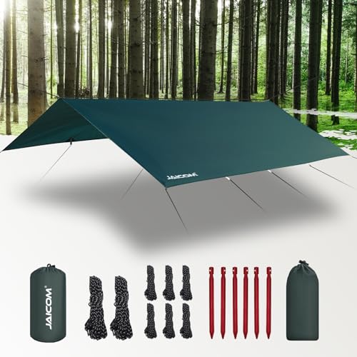 JAICOM Tarp Wasserdicht - 3x4M Camping Zeltplane, Ultraleicht und Tragbar, UV-Schutz & Schnee & Regen, Mit Ösen, Nylonseile, Aluminiumstifte, für Hängematten, Outdoor-Aktivitäten, Terrassen von JAICOM