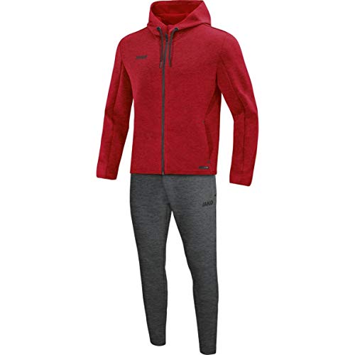 JAKO Damen Jogginganzug Premium Basics mit Kapuze, rot meliert, 36, M9729 von JAKO
