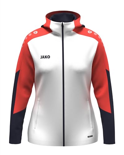 JAKO Damen Kapuzenjacke Dynamic, weiß/coral/marine, XL von JAKO