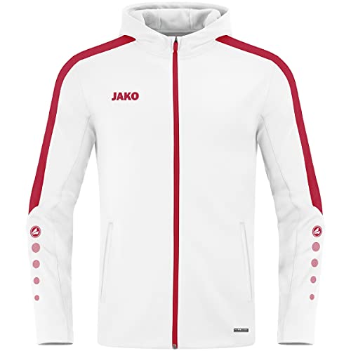 JAKO Damen Kapuzenjacke Power, Weiß/Rot, 38 von JAKO
