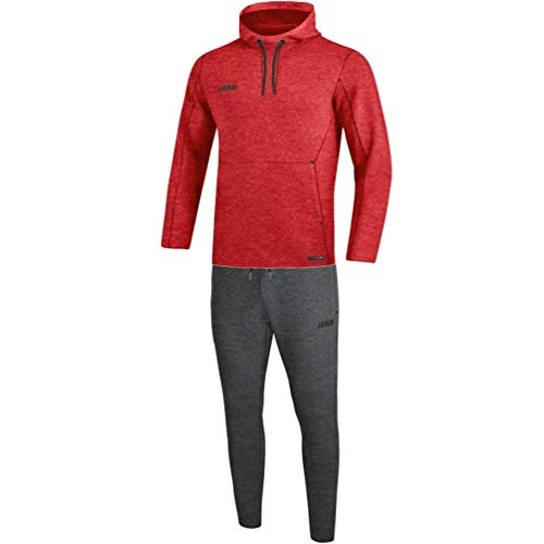 JAKO Damen Jogginganzug Premium Basics mit Kapuzensweat, rot meliert, 34, M9629 von JAKO