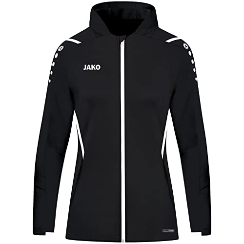 JAKO Damen Trainingsjacke Challenge mit Kapuze, schwarz/weiß, 34 von JAKO