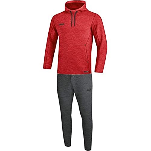JAKO Herren Jogginganzug Premium Basics mit Kapuzensweat, rot meliert, M, M9629 von JAKO
