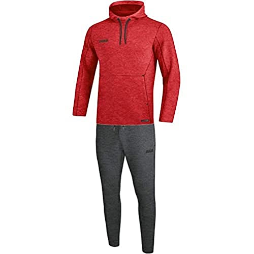 JAKO Herren Jogginganzug Premium Basics mit Kapuzensweat, rot meliert, S, M9629 von JAKO