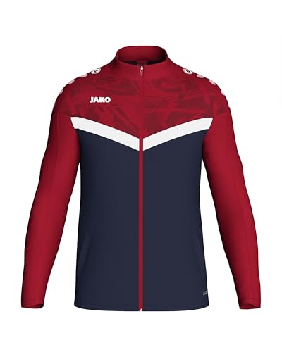 JAKO ICONIC Unisex Polyesterjacke Gr. 140 Marine/Chilirot - Atmungsaktive Kinder Trainingsjacke Jungen und Mädchen im modernen Design, 100% recyceltes Polyester von JAKO