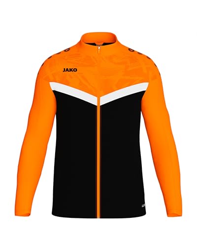 JAKO ICONIC Unisex Polyesterjacke Gr. S Schwarz/Neonorange - Atmungsaktive Trainingsjacke Herren und Damen im modernen Design, 100% recyceltes Polyester von JAKO
