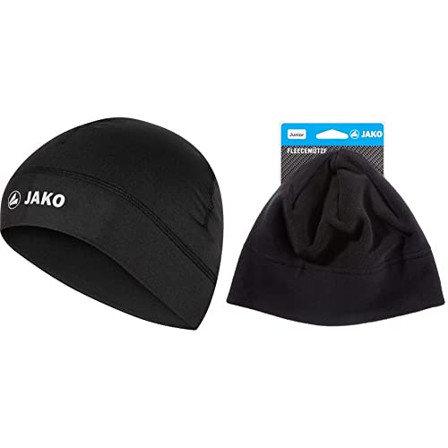 JAKO Unisex løb Funktionsm TZE, Schwarz, Einheitsgröße EU & Unisex Kinder Fleece Mütze, schwarz, Senior von JAKO