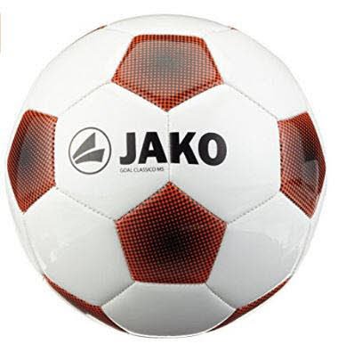 Jako Ball Goal Classico Ms - 32 Panel Maschinengenäht, Weiß/Rot-Orange/Schwarz, 5, 2303 von JAKO