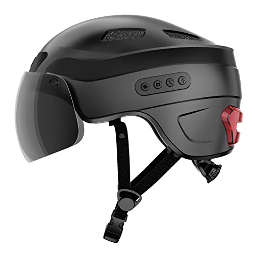 Verbesserter 1080P HD integrierter Aufnahmekamera-Helm mit Bluetooth-Anruf, intelligenter automatischer Induktionswarnleuchte, abnehmbarem Magnetvisier, Blinker-Rücklicht (Schwarz) von JARONOON
