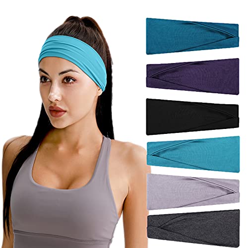 Stirnbänder für Damen - 6 Stück Sport Stirnband Elastisch Haarbänder Breit Haarreife für Yoga Workout Laufen Wandern Make-up von JASUEN