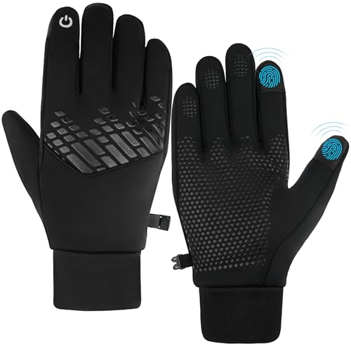 Winterhandschuhe, Stoßdämpfende Rutschfester Fahrradhandschuhe, Leichte Atmungsaktiv Laufhandschuhe, Touchscreen Radsporthandschuhe Thermo für Herren, Damen, Unisex, Mountainbike, Running, Fahren von JATEKA