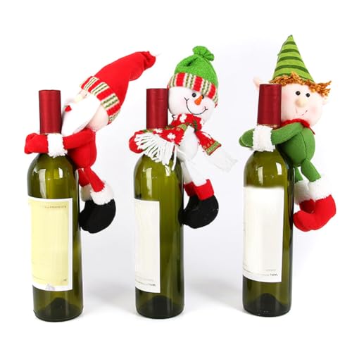 JAWSEU 3pcs Weihnachten Weinflasche Abdeckung, Weihnachten Wine Bottle Cover Bag Tischflasche Dekor Taschen Weihnachten Weinflaschen Taschen Weinbeutel Wine Taschen Flaschentüten für Dinner Deko von JAWSEU