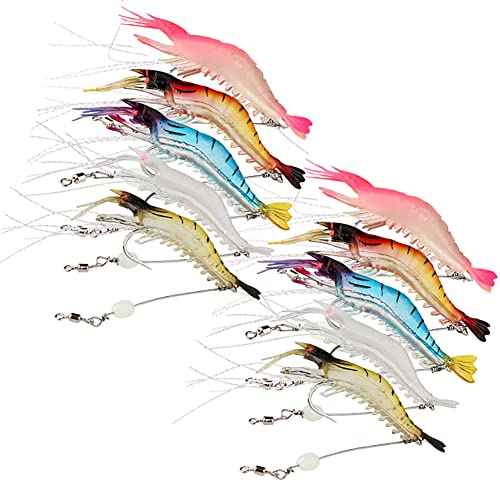 Künstlicher Garnelenköder, 10PCS Angelköder Form Leuchtender Swimbait Garnelen Angelköder mit Haken Angelgerät Fischköder Süßwasser Salzwasser von JAWSEU