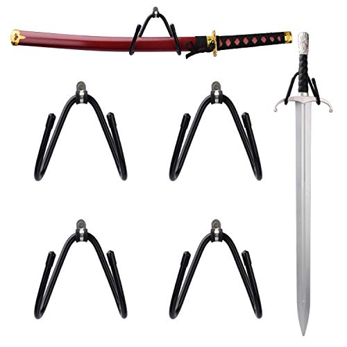 JAZBREY 4er Pack Verstellbare Schwert Wandhalterung Display Rack Standhalter Hakenhalter für Schwert, Dolch, Axt, Schlüsselblatt - Vertikale oder horizontale Anzeige von JAZBREY