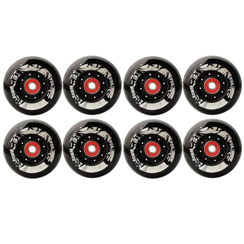 JCCHT 8er-Pack 60 mm 62 mm 64 mm 68 mm 70 mm 72 mm 76 mm 80 mm Inline-Skate-Räder für Outdoor und Indoor, 90A Asphalt Formula Rollschuh-Ersatzräder mit Lager,Schwarz,72MM von JCCHT