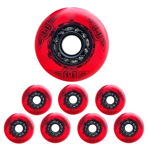 JCCHT 90A 8 Stück Inline-Skate-Räder 72 mm 76 mm 80 mm Rollschuh-Ersatz-PU-Räder für drinnen und draußen,Rot,80mm von JCCHT