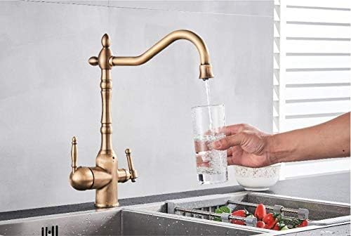 JDHSKCF Küchenarmaturen, Goldener Wasserfilter, Küchenarmatur, Zwei Griffe, für die Küche, Trinkwasser-Wasserhahn, Messing, drehbarer Auslauf, 3-in-1-Wasserreiniger, Waschbecken-Wasserhahn-1 Selfless von JDHSKCF