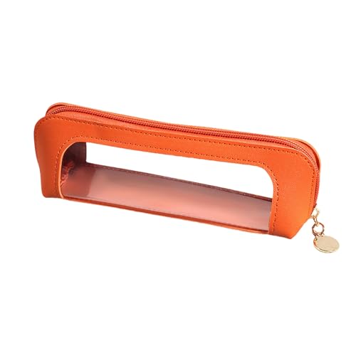 JEAMIS Federmäppchen Transparente Pu -bleistiftbeutel Einfacher Fensterstiftbeutel Transparente Schreibwarenbeutel Bleistift Gehäuse-orange von JEAMIS