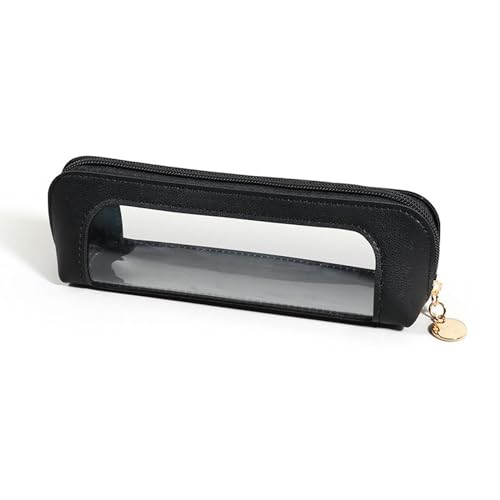JEAMIS Federmäppchen Transparente Pu -bleistiftbeutel Einfacher Fensterstiftbeutel Transparente Schreibwarenbeutel Bleistift Gehäuse-schwarz von JEAMIS