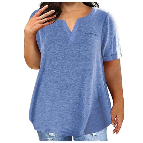 JEAMIS T Shirt Damen T-Shirt Plus Size Damen Lässig Kurzärmelte Rundes Nacken-T-Shirt-Blau-3Xl von JEAMIS