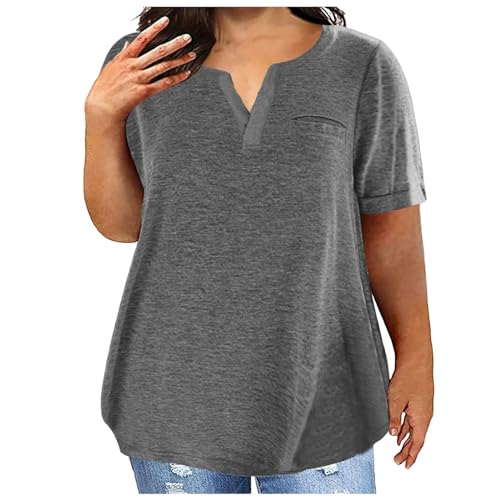 JEAMIS T Shirt Damen T-Shirt Plus Size Damen Lässig Kurzärmelte Rundes Nacken-T-Shirt-Dunkelgrau-3Xl von JEAMIS