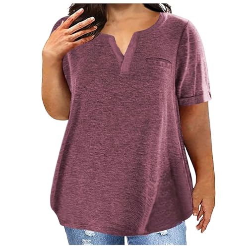 JEAMIS T Shirt Damen T-Shirt Plus Size Damen Lässig Kurzärmelte Rundes Nacken-T-Shirt-Rotwein-XXL von JEAMIS