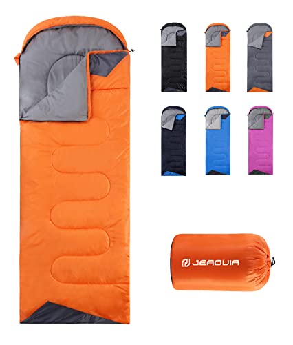 Schlafsäcke für Erwachsene, Rucksackreisen, leicht, wasserdicht, für kaltes Wetter, Schlafsack für warmes Camping, Wandern, Outdoor, Reisen, Jagd, mit Kompressionsbeutel (Orange) von JEAOUIA