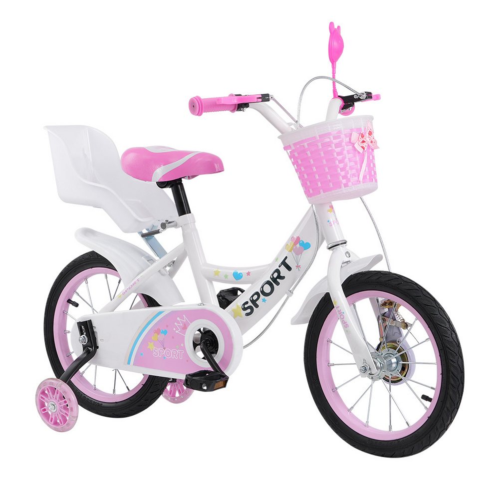 JEOBEST Kinderfahrrad Kinder Fahrrad Princess in Rosa Weiß, 12 14 16 Zoll Fahrradkorb, 4 Gang, (1-tlg.,Kinder Fahrrad für Kinder, 2-8 Jahre,Geschenk für Prinzessin) von JEOBEST