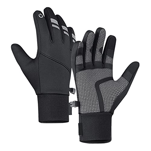 JEONEKID Fahrradhandschuhe Herren und Damen, Winter Touchscreen Handschuhe, rutschfeste, Winddichte Thermo Handschuhe mit verdicktem Fleece-Futter zum Laufen, Fahren (M, Schwarz) von JEONEKID