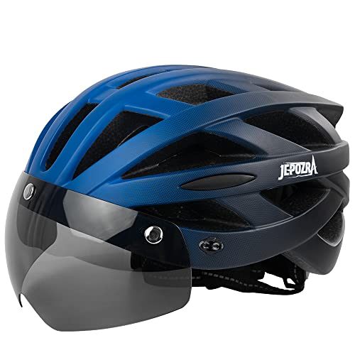 JEPOZRA Fahrradhelm Herren Damen Rennradhelme mit Abnehmbarem Visier & Magnetbrille Radhelm Einstellbarer Sicherheit Atmungsaktiv Ski Helme Erwachsene Bicycle Helme (Blau) von JEPOZRA