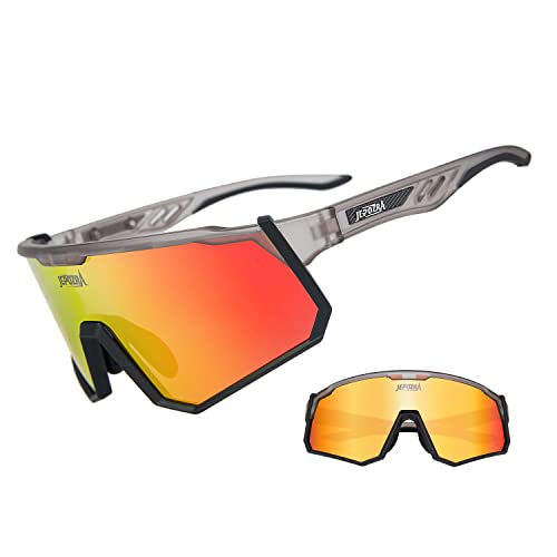 JEPOZRA Sport Sonnenbrille Fahrradbrille Sportbrille mit 4 Wechselgläser für Outdooraktivitäten Radfahren Laufen Klettern Autofahren Laufen Angeln (Grau) von JEPOZRA