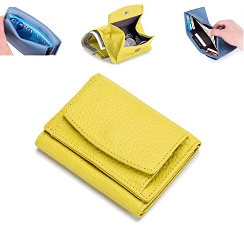 JERZO Mini-Geldbörse für Frauen, Unisex Anti-Kreditkarten-Betrug faltende Mini-Geldbörse, Frauen Faltbare Kurze Geldbörse (Yellow) von JERZO