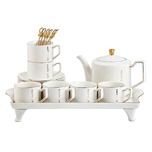 JEVHLYKW 20-teiliges Porzellan-Teeservice, Teetassen- und Untertassen-Sets für 6 Personen, mit Teekanne, Teelöffeln und Tablett für das Thanksgiving-Hochzeitsteeservice von JEVHLYKW
