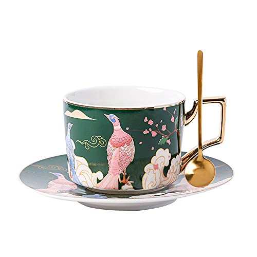 JEVHLYKW Keramik-Kaffee-, Teetassen- und Untertassen-Set, Porzellan, Moderne Tassen, Teetassen, hochwertiges Kaffeetassen- und Untertassen-Set (grün, wie abgebildet) von JEVHLYKW